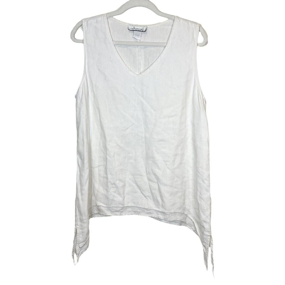 LA Fixsun Top M 100% Linen White V Neck Lagenlook Tunic Pullover‎ Size Medium